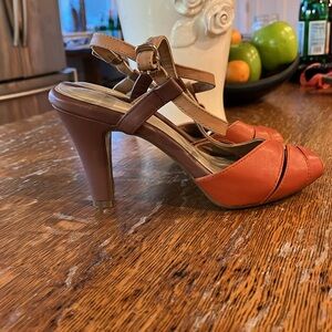 Gianni Bernini “Eliora” Leather Slingback Sandals, Orange/Camel, Size 8.5 EUC